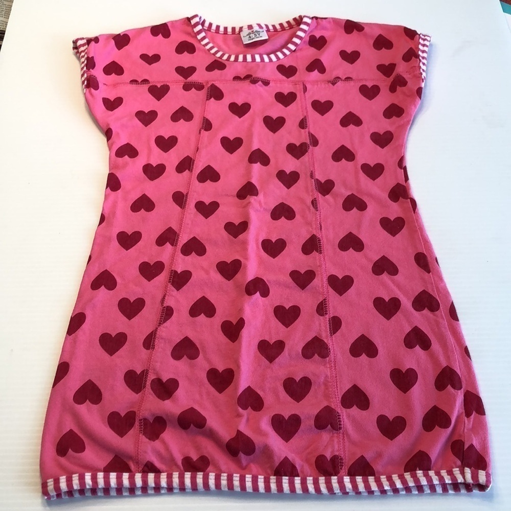 Pink Cotton Short Sleeve Dress Red Hearts Candy Stripe Accent Little Girl's 4/5